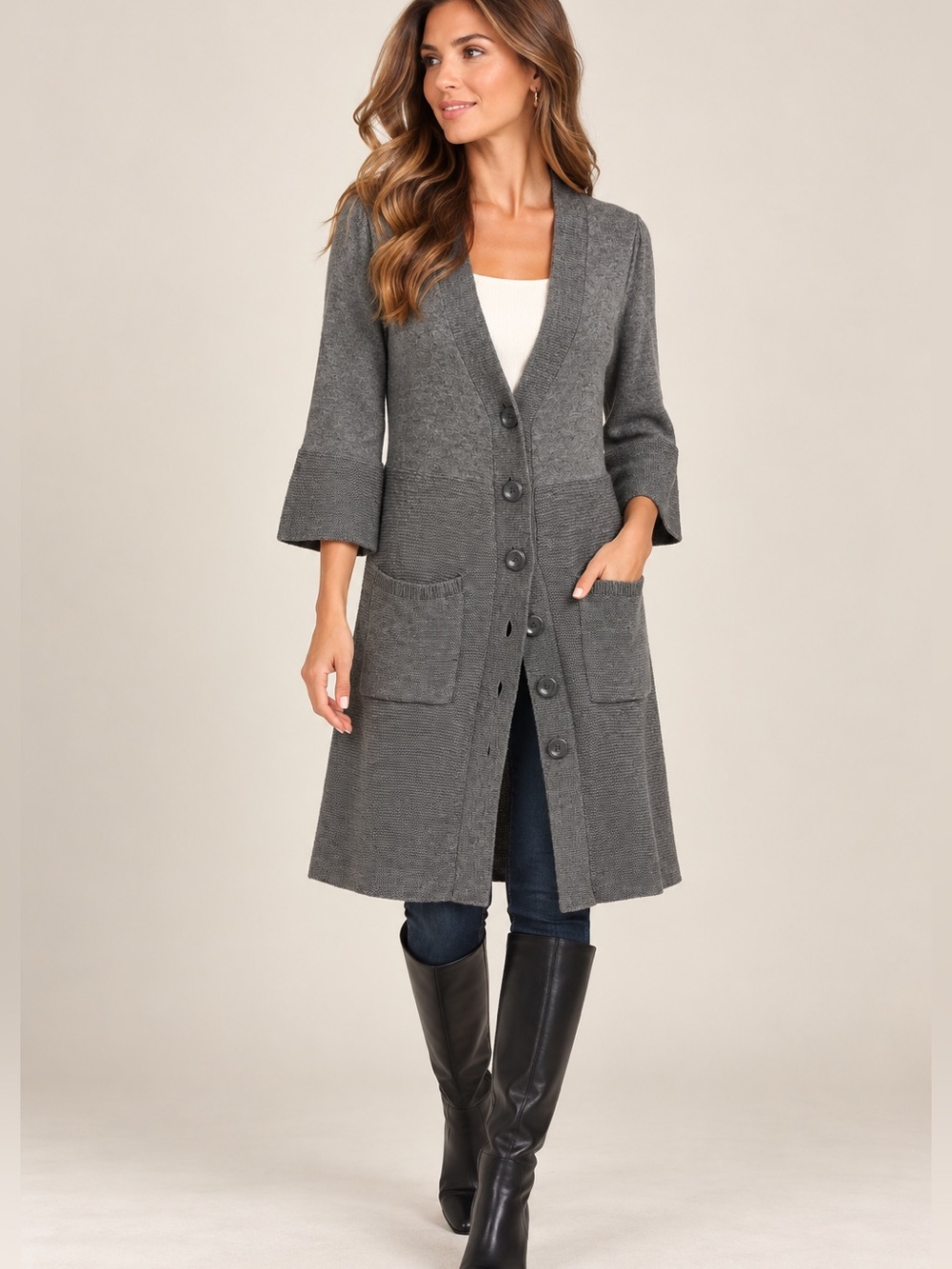 Rabbit Rabbit Rabbit Designs Gray Wool Blend Long Cardigan Sweater Coat M